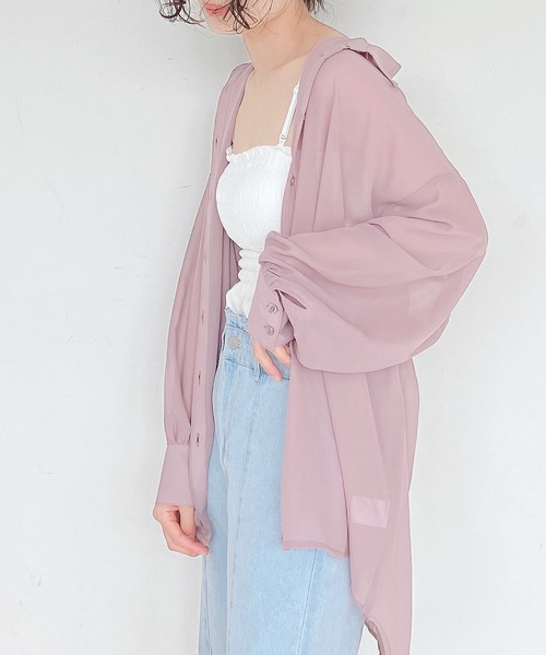 AS KNOW AS plus（アズノゥアズプラス）の「●BIGにシアーシャツ（シャツ/ブラウス・レディース・オフホワイト/ピンク/グリーン/ブルー/ブラック/ブルーグリーン/スモークピンク・FREE）」の7枚目の写真