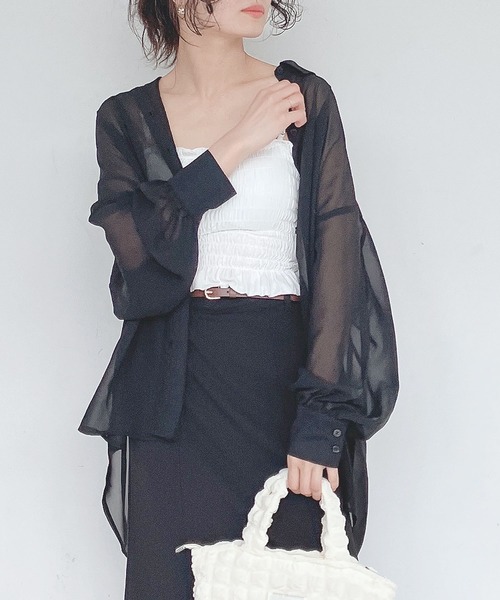 AS KNOW AS plus（アズノゥアズプラス）の「●BIGにシアーシャツ（シャツ/ブラウス・レディース・オフホワイト/ピンク/グリーン/ブルー/ブラック/ブルーグリーン/スモークピンク・FREE）」の3枚目の写真