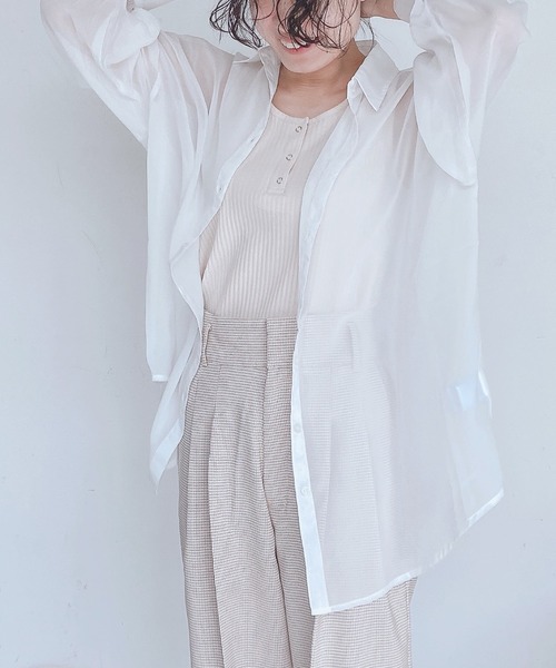 AS KNOW AS plus（アズノゥアズプラス）の「●BIGにシアーシャツ（シャツ/ブラウス・レディース・オフホワイト/ピンク/グリーン/ブルー/ブラック/ブルーグリーン/スモークピンク・FREE）」の8枚目の写真