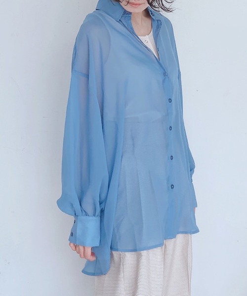 AS KNOW AS plus（アズノゥアズプラス）の「●BIGにシアーシャツ（シャツ/ブラウス・レディース・オフホワイト/ピンク/グリーン/ブルー/ブラック/ブルーグリーン/スモークピンク・FREE）」の18枚目の写真