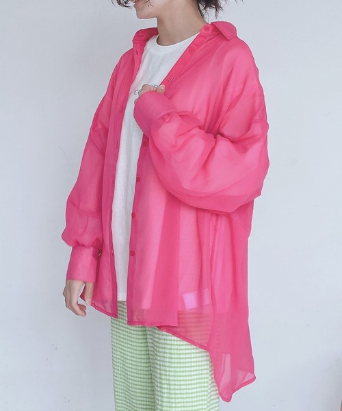 AS KNOW AS plus（アズノゥアズプラス）の「●BIGにシアーシャツ（シャツ/ブラウス・レディース・オフホワイト/ピンク/グリーン/ブルー/ブラック/ブルーグリーン/スモークピンク・FREE）」の19枚目の写真