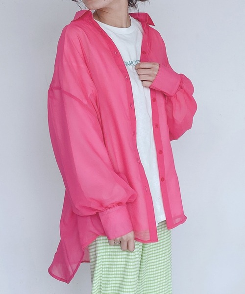 AS KNOW AS plus（アズノゥアズプラス）の「●BIGにシアーシャツ（シャツ/ブラウス・レディース・オフホワイト/ピンク/グリーン/ブルー/ブラック/ブルーグリーン/スモークピンク・FREE）」の20枚目の写真
