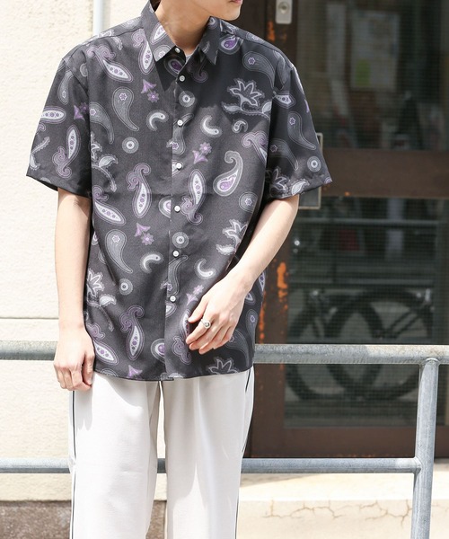 SENSE OF PLACE by URBAN RESEARCH（センスオブプレイスバイアーバンリサーチ）の「ペイズリーリネンライクレギュラーカラーシャツ（シャツ/ブラウス・メンズ・チャコールグレー/ベージュ/アイボリー・LARGE/MEDIUM）」の8枚目の写真