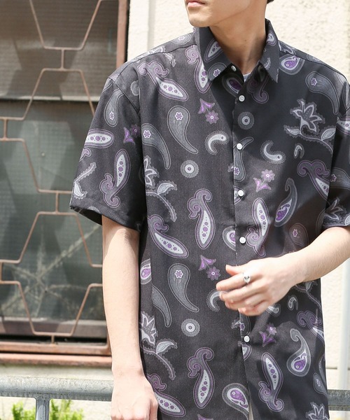 SENSE OF PLACE by URBAN RESEARCH（センスオブプレイスバイアーバンリサーチ）の「ペイズリーリネンライクレギュラーカラーシャツ（シャツ/ブラウス・メンズ・チャコールグレー/ベージュ/アイボリー・LARGE/MEDIUM）」の9枚目の写真