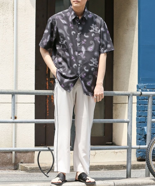 SENSE OF PLACE by URBAN RESEARCH（センスオブプレイスバイアーバンリサーチ）の「ペイズリーリネンライクレギュラーカラーシャツ（シャツ/ブラウス・メンズ・チャコールグレー/ベージュ/アイボリー・LARGE/MEDIUM）」の10枚目の写真