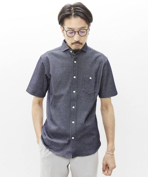 MEN'S MELROSE(メンズメルローズ)の「ハニカムボーダージャージシャツ(シャツ/ブラウス・メンズ・ネイビー/ダークネイビー/グレー・2/5/4/3)」の2枚目の写真