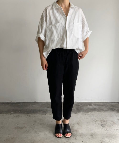 THE TWENTYSEVEN(ザ トゥエンティーセブン)の「The TWENTYSEVEN:CTN PIN STRIPE WORK SHIRTS S/S ピンストワークシャツショートスリーブ(シャツ/ブラウス・レディース・ホワイト/グレイッシュベージュ/チャコールグレー/グリーン・L/M/XL)」の16枚目の写真