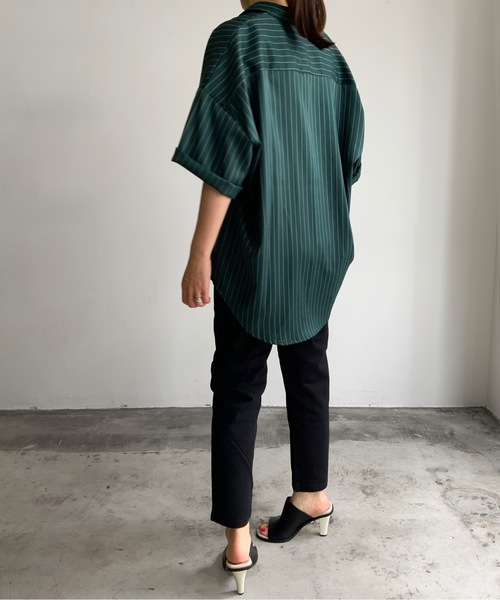 THE TWENTYSEVEN(ザ トゥエンティーセブン)の「The TWENTYSEVEN:CTN PIN STRIPE WORK SHIRTS S/S ピンストワークシャツショートスリーブ(シャツ/ブラウス・レディース・ホワイト/グレイッシュベージュ/チャコールグレー/グリーン・L/M/XL)」の10枚目の写真