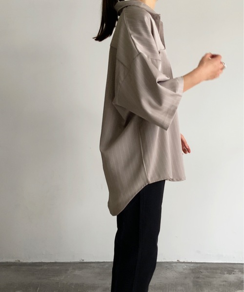 THE TWENTYSEVEN(ザ トゥエンティーセブン)の「The TWENTYSEVEN:CTN PIN STRIPE WORK SHIRTS S/S ピンストワークシャツショートスリーブ(シャツ/ブラウス・レディース・ホワイト/グレイッシュベージュ/チャコールグレー/グリーン・L/M/XL)」の12枚目の写真