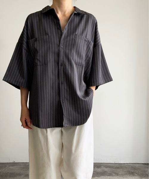 THE TWENTYSEVEN(ザ トゥエンティーセブン)の「The TWENTYSEVEN:CTN PIN STRIPE WORK SHIRTS S/S ピンストワークシャツショートスリーブ(シャツ/ブラウス・レディース・ホワイト/グレイッシュベージュ/チャコールグレー/グリーン・L/M/XL)」の8枚目の写真