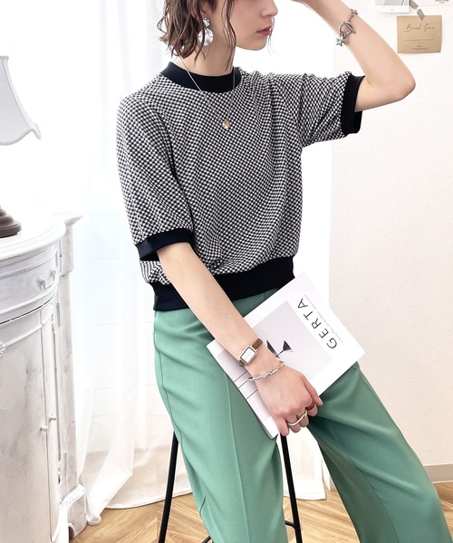 classicalelf(クラシカルエルフ)の「空前のレトロブーム。袖ぽわん、半袖ジャガードニットソー(Tシャツ/カットソー・レディース・ブラック/ブラウン/オリーブ/ブルー・MEDIUM/LARGE/X-LARGE)」の7枚目の写真