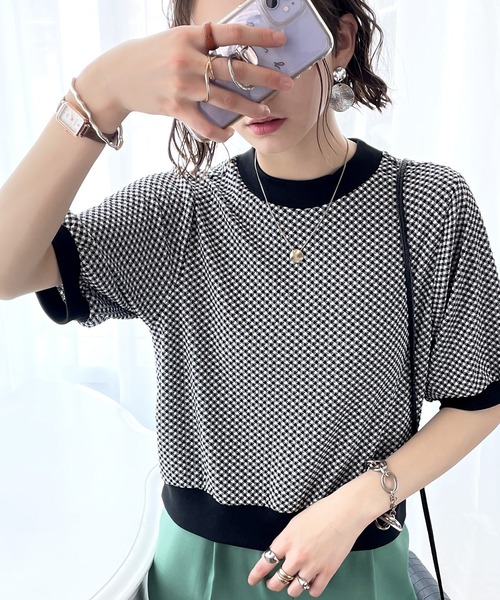 classicalelf(クラシカルエルフ)の「空前のレトロブーム。袖ぽわん、半袖ジャガードニットソー(Tシャツ/カットソー・レディース・ブラック/ブラウン/オリーブ/ブルー・MEDIUM/LARGE/X-LARGE)」の5枚目の写真