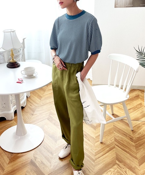 classicalelf(クラシカルエルフ)の「空前のレトロブーム。袖ぽわん、半袖ジャガードニットソー(Tシャツ/カットソー・レディース・ブラック/ブラウン/オリーブ/ブルー・MEDIUM/LARGE/X-LARGE)」の10枚目の写真
