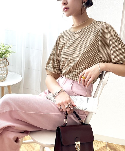 classicalelf(クラシカルエルフ)の「空前のレトロブーム。袖ぽわん、半袖ジャガードニットソー(Tシャツ/カットソー・レディース・ブラック/ブラウン/オリーブ/ブルー・MEDIUM/LARGE/X-LARGE)」の8枚目の写真