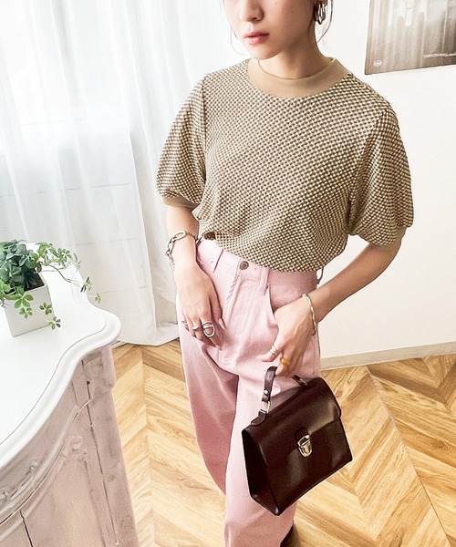 classicalelf(クラシカルエルフ)の「空前のレトロブーム。袖ぽわん、半袖ジャガードニットソー(Tシャツ/カットソー・レディース・ブラック/ブラウン/オリーブ/ブルー・MEDIUM/LARGE/X-LARGE)」の13枚目の写真