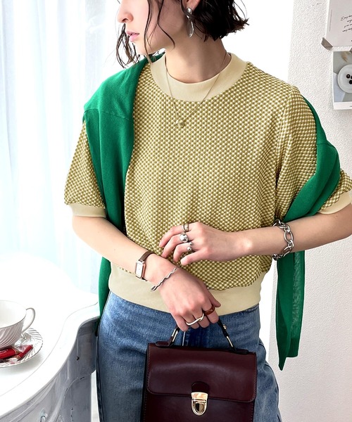 classicalelf(クラシカルエルフ)の「空前のレトロブーム。袖ぽわん、半袖ジャガードニットソー(Tシャツ/カットソー・レディース・ブラック/ブラウン/オリーブ/ブルー・MEDIUM/LARGE/X-LARGE)」の16枚目の写真