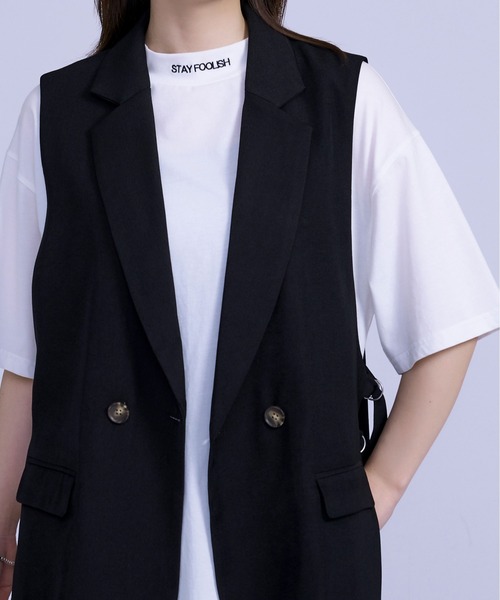 Ellno Loset(エルノロゼット)の「モックネックシシュウTシャツ(Tシャツ/カットソー・メンズ・ブラック/オフホワイト/ダークブルー・MEDIUM/LARGE)」の1枚目の写真