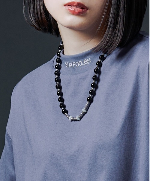 Ellno Loset(エルノロゼット)の「モックネックシシュウTシャツ(Tシャツ/カットソー・メンズ・ブラック/オフホワイト/ダークブルー・MEDIUM/LARGE)」の18枚目の写真