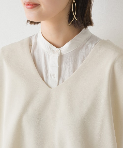 OMNES（オムネス）の「製品洗いレイヤードシャツフレンチスリーブワンピース（ワンピース・レディース・ブラック/ベージュ/オレンジ/アイボリー・FREE）」の6枚目の写真