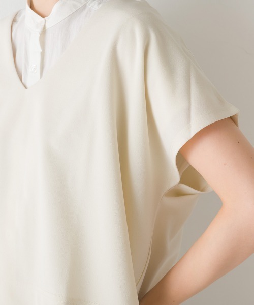 OMNES（オムネス）の「製品洗いレイヤードシャツフレンチスリーブワンピース（ワンピース・レディース・ブラック/ベージュ/オレンジ/アイボリー・FREE）」の9枚目の写真