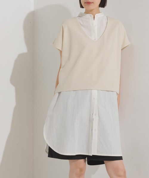 OMNES（オムネス）の「製品洗いレイヤードシャツフレンチスリーブワンピース（ワンピース・レディース・ブラック/ベージュ/オレンジ/アイボリー・FREE）」の17枚目の写真