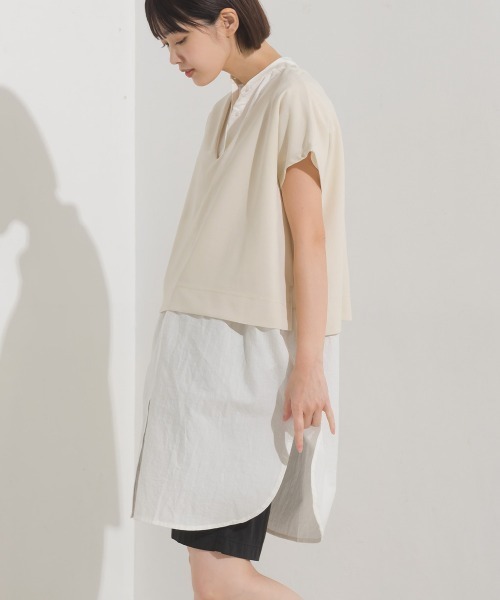 OMNES（オムネス）の「製品洗いレイヤードシャツフレンチスリーブワンピース（ワンピース・レディース・ブラック/ベージュ/オレンジ/アイボリー・FREE）」の18枚目の写真