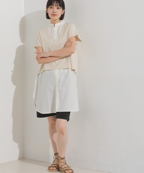 OMNES（オムネス）の「製品洗いレイヤードシャツフレンチスリーブワンピース（ワンピース・レディース・ブラック/ベージュ/オレンジ/アイボリー・FREE）」の20枚目の写真
