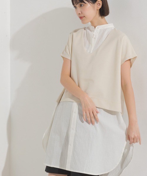 OMNES（オムネス）の「製品洗いレイヤードシャツフレンチスリーブワンピース（ワンピース・レディース・ブラック/ベージュ/オレンジ/アイボリー・FREE）」の21枚目の写真