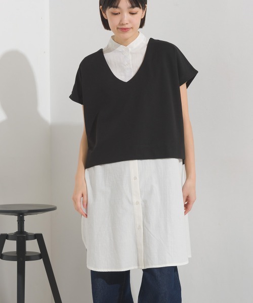 OMNES（オムネス）の「製品洗いレイヤードシャツフレンチスリーブワンピース（ワンピース・レディース・ブラック/ベージュ/オレンジ/アイボリー・FREE）」の22枚目の写真