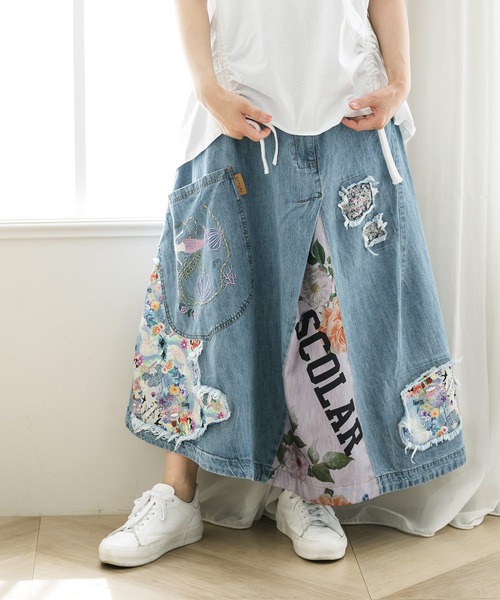 ScoLar（スカラー）の「122637：アップリケ×刺繍デニムスカート