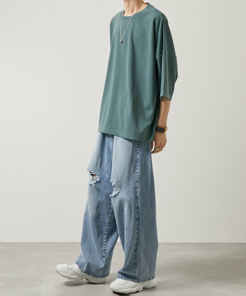 iisy（イージー）の「【 iisy 】エンブロイダリーワイドカットソー（Tシャツ/カットソー・メンズ・チャコールグレー/グリーン/ライトグリーン/ピンク/ブルー/オフホワイト/ライトグレー・S/M/L/XL）」の11枚目の写真