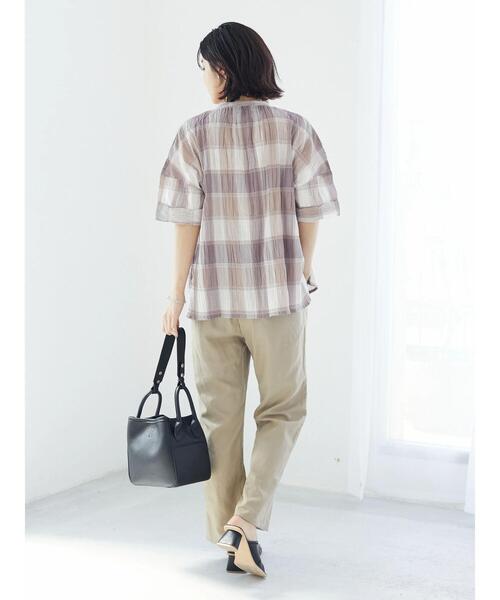 Green　Parks（グリーンパークス）の「インド綿 チェックブラウス（シャツ/ブラウス・レディース・グレー/ベージュ・FREE）」の15枚目の写真