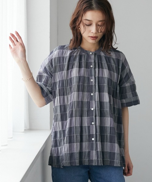 Green　Parks（グリーンパークス）の「インド綿 チェックブラウス（シャツ/ブラウス・レディース・グレー/ベージュ・FREE）」の2枚目の写真