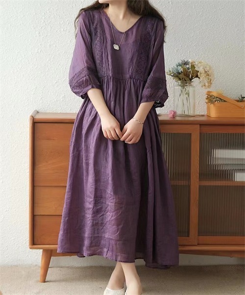 Dream garden(ドリームガーデン)の「ウエストマーク レース切り替えワンピース「インナー付け2点セット」(ワンピース・レディース・ホワイト/ブラック/パープル/オレンジ・L/M)」の3枚目の写真
