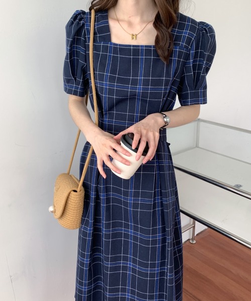 ABITOKYO(アビトーキョー)の「バックリボンスクエアネックチェックワンピース(ワンピース・レディース・ネイビー/レッド/ホワイト・M/S)」の3枚目の写真
