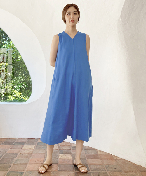 IENA パネルAラインワンピース青♡ 定価25300円 IENA(イエナ)の「パネルAラインワンピース(ワンピース)」 - WEAR