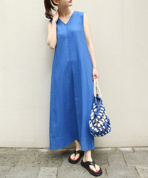 IENA パネルAラインワンピース青♡ 定価25300円 IENA（イエナ）の「パネルAラインワンピース（ワンピース）」 - WEAR