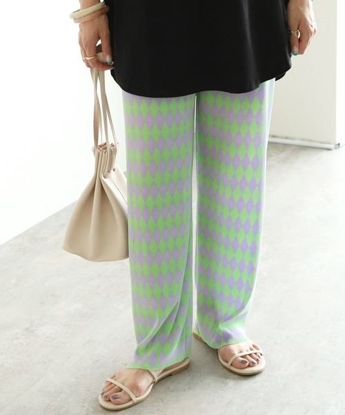 reca（レカ）の「ダイヤ柄プリーツパンツ（その他パンツ・レディース・ホワイト系その他/グリーン系その他/ピンク系その他・FREE）」の3枚目の写真