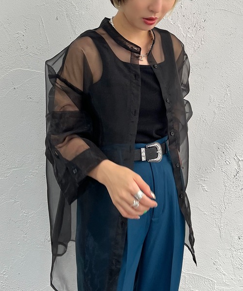 apres jour mignon（アプレジュールミニョン）の「バンドカラーシアーシャツ【ZOZOTOWN限定アイテム】（シャツ/ブラウス・レディース・ブラック/ベージュ/パープル・X-LARGE/フリー）」の19枚目の写真