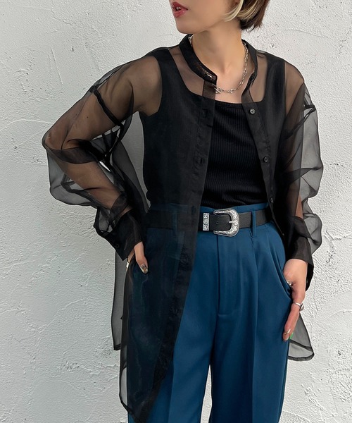 apres jour mignon（アプレジュールミニョン）の「バンドカラーシアーシャツ【ZOZOTOWN限定アイテム】（シャツ/ブラウス・レディース・ブラック/ベージュ/パープル・X-LARGE/フリー）」の7枚目の写真