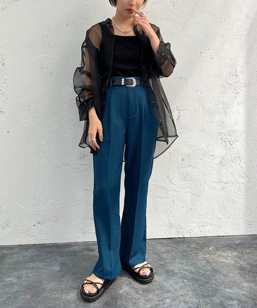 apres jour mignon（アプレジュールミニョン）の「バンドカラーシアーシャツ【ZOZOTOWN限定アイテム】（シャツ/ブラウス・レディース・ブラック/ベージュ/パープル・X-LARGE/フリー）」の4枚目の写真