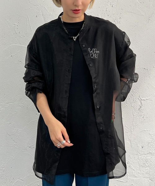 apres jour mignon（アプレジュールミニョン）の「バンドカラーシアーシャツ【ZOZOTOWN限定アイテム】（シャツ/ブラウス・レディース・ブラック/ベージュ/パープル・X-LARGE/フリー）」の10枚目の写真