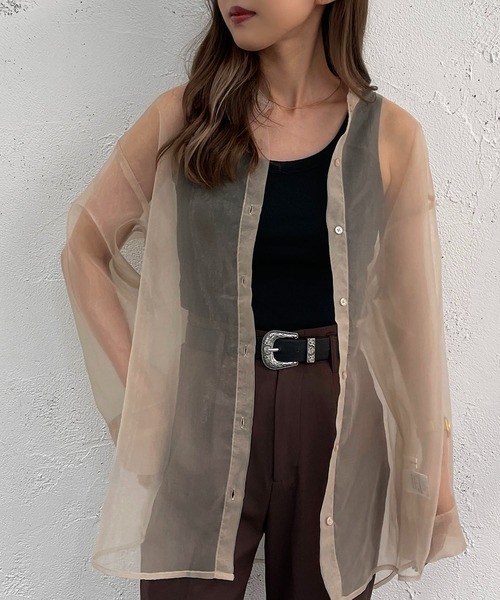 apres jour mignon（アプレジュールミニョン）の「バンドカラーシアーシャツ【ZOZOTOWN限定アイテム】（シャツ/ブラウス・レディース・ブラック/ベージュ/パープル・X-LARGE/フリー）」の20枚目の写真