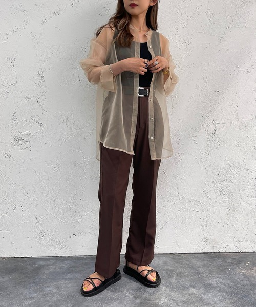 apres jour mignon（アプレジュールミニョン）の「バンドカラーシアーシャツ【ZOZOTOWN限定アイテム】（シャツ/ブラウス・レディース・ブラック/ベージュ/パープル・X-LARGE/フリー）」の15枚目の写真