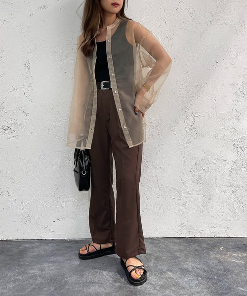 apres jour mignon（アプレジュールミニョン）の「バンドカラーシアーシャツ【ZOZOTOWN限定アイテム】（シャツ/ブラウス・レディース・ブラック/ベージュ/パープル・X-LARGE/フリー）」の11枚目の写真