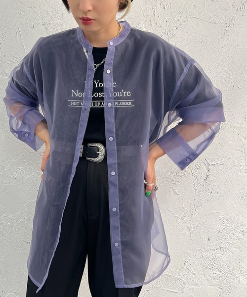 apres jour mignon（アプレジュールミニョン）の「バンドカラーシアーシャツ【ZOZOTOWN限定アイテム】（シャツ/ブラウス・レディース・ブラック/ベージュ/パープル・X-LARGE/フリー）」の18枚目の写真