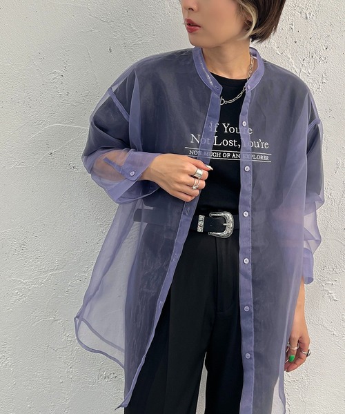 apres jour mignon（アプレジュールミニョン）の「バンドカラーシアーシャツ【ZOZOTOWN限定アイテム】（シャツ/ブラウス・レディース・ブラック/ベージュ/パープル・X-LARGE/フリー）」の21枚目の写真