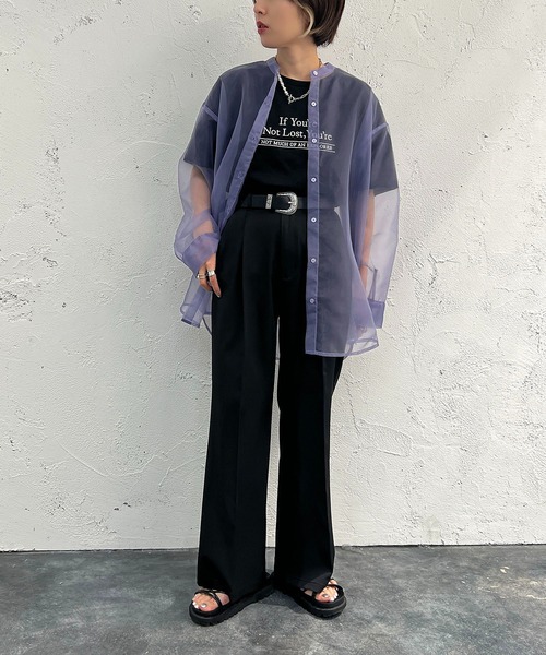 apres jour mignon（アプレジュールミニョン）の「バンドカラーシアーシャツ【ZOZOTOWN限定アイテム】（シャツ/ブラウス・レディース・ブラック/ベージュ/パープル・X-LARGE/フリー）」の6枚目の写真