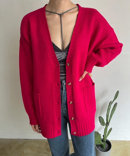 Jewelobe(ジュエローブ)の「オーバーサイズダブルジャガードカーディガン(カーディガン/ボレロ・レディース・ブラック/ピンク/イエロー/ブルー/アイボリー・FREE)」の5枚目の写真