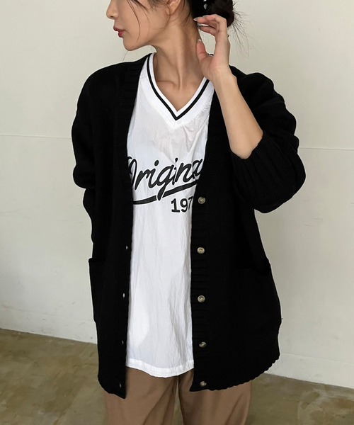 Jewelobe(ジュエローブ)の「オーバーサイズダブルジャガードカーディガン(カーディガン/ボレロ・レディース・ブラック/ピンク/イエロー/ブルー/アイボリー・FREE)」の3枚目の写真